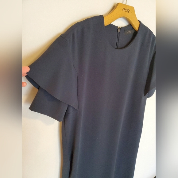 COS Navy Blue Dress with Flutter Sleeves - Picture 5 of 13